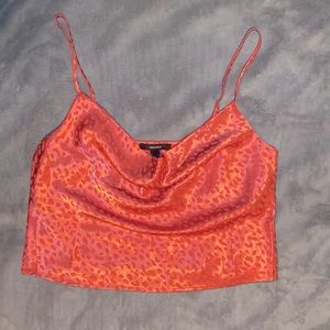 Forever 21 Satin Pink Leopard Print Crop Top